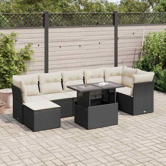 vidaXL Set De Sof&aacute;s De Jard&iacute;n Y Cojines 8 Piezas Rat&aacute;n Sint&eacute;tico Negro Vidaxl
