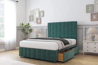 Sloomy Langston Plush Divan Set 2 Drawers-54 Headboard-Footboard in Emerald | Size: Single