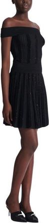 Balmain Pleated glitter knit skirt in Black at Nordstrom, Size 40 Eu