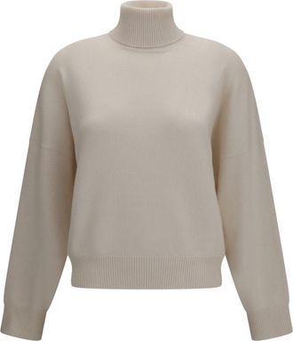 Brunello Cucinelli Off White Knitted Turtle Neck Sweater