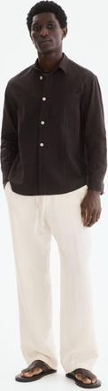 H&M Relaxed Fit Textured Trousers in White at Nordstrom, Size Xx-Large