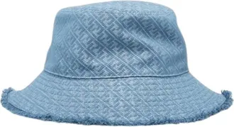Fendi Pre-owned Accessories, male, Blue, Size: ONE SIZE Pre-owned Zucca Cotton Polyester Bucket Hat