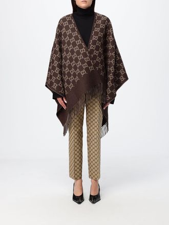 Gucci Mantella asimmetrica in lana con motivo GG all-over e orlo con frange