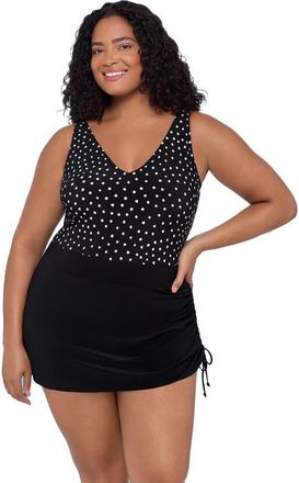Trimshaper Julie Adjustable Skirt Control Swim Dress in Sea Stones at Nordstrom, Size 18W