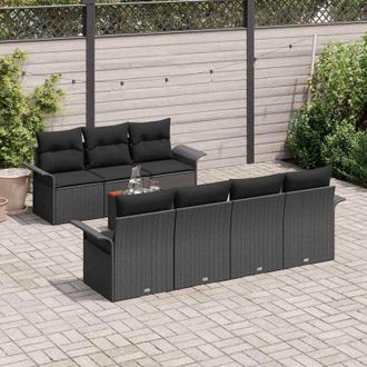 vidaXL Conjunto De Sof&aacute; De Jard&iacute;n Manual 8 Pcs Negro 55 X 55 X 37 Cm Vidaxl