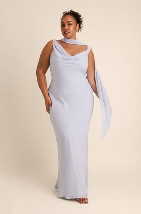 Six Stories Plunge Cowl Chiffon Bridesmaid Dress in Pale Blue at Nordstrom, Size 14