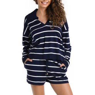 La Blanca Yacht Stripe Cover-Up Top in Indigo at Nordstrom Rack, Size Large