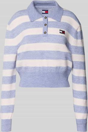 Tommy Jeans Cropped Strick-Poloshirt mit Alpaka-Woll-Anteil Modell TJW FLUFFY POLO SWEATER in Lavender Melange, Gr&ouml;&szlig;e XL