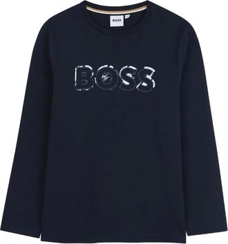 BOSS Kidswear logo-print long-sleeve T-shirt - kids - Cotton - 16 - Blue