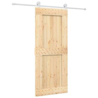 Berkfield Home Sliding Door with Hardware Set 85x210 cm Solid Wood Pine in Brown