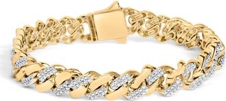 House of Brilliance Silver 1/2 Cttw Diamond Cuban Curb Chain Bracelet in Yellow Gold Over Silver at Nordstrom