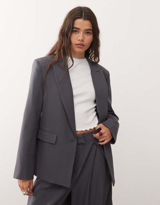 Reclaimed Vintage Blazer sartoriale monopetto oversize extra largo grigio in coordinato