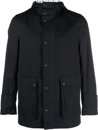 Thom Browne Jassen, Heren, Blauw, S, Nylon, Vereenvoudigde Regenparka met Drukknopen