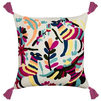 Beliani Coj&iacute;n De Algod&oacute;n Blanco Rosa Amarillo 50 X 50 Cm Lana Hecho A Mano Raiganj