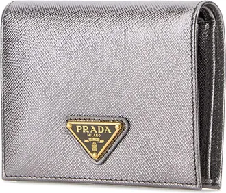 Prada Womens Silver Leather Wallet Cromo Portafogli