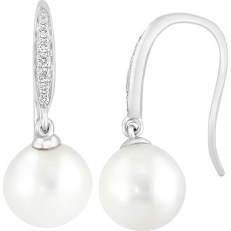Effy 14K White Gold Diamond & 7-8mm Freshwater Pearl Drop Earrings - 0.10 ctw at Nordstrom Rack