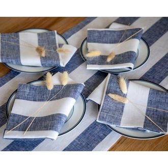 Solino Home Linen Dinner Napkins - Cabana Stripe, 20 x 20 in Navy And White at Nordstrom, Size Large