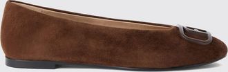 Furla Round-Toe Suede Monogram Ballet Flats with Metallic Logo