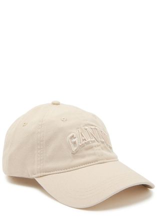 Ganni Logo-appliqu&eacute;d Cotton cap - Cream - One Size