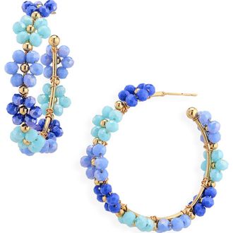 Cara Beaded Flower Hoop Earrings in Blue/Multi at Nordstrom Rack