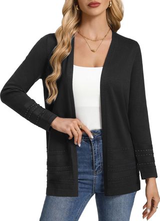 Grace Karin Womens Lightweight Long Sleeve Cardigans Casual Open Front Business Office Long Cardigan Bolero Black XXL