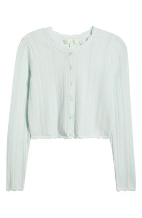 LoveShackFancy Nadiya Pointelle Cardigan in Dusty Lagoon at Nordstrom, Size Xx-Small