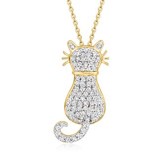 Ross-Simons White Topaz Cat Pendant Necklace in 18kt Gold Over Sterling
