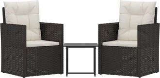 vidaXL Muebles De Jard&iacute;n Con Cojines 3 Piezas Rat&aacute;n Sint&eacute;tico Negro Vidaxl