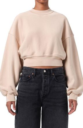 A Gold E Kit Cotton Fleece Crop Sweatshirt in Wafer (Dusty Nude Peach) at Nordstrom, Size X-Large