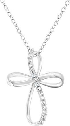 House of Brilliance 925 Sterling Silver Diamond Accent Cross Ribbon 18 Pendant Necklace in White at Nordstrom