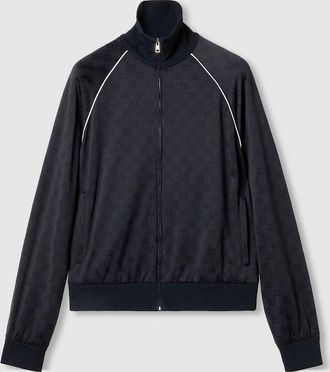 Gucci GG Nylon And Jersey Zip Jacket, Size XXXL, Blue, Ready-to-wear