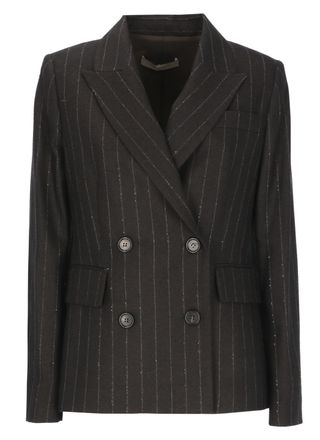 D.exterior Brown Pinstriped Sequin Wool Double-Breasted Blazer