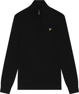 Lyle & Scott Mid Knits Katoen Merino Kwart Rit Trui - Heren - Coltruien - Zwart - L - Katoen - Truien & Vesten