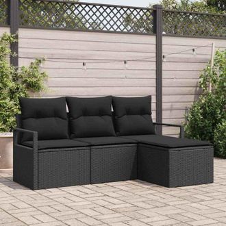 vidaXL Conjunto De Sof&aacute; De Jard&iacute;n 4 Pcs Negro Polirat&aacute;n Vidaxl
