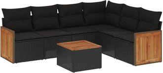 vidaXL Vidaxl - Set De Comedor De Jard&iacute;n 7 Pzas Y Cojines Rat&aacute;n Sint&eacute;tico Negro