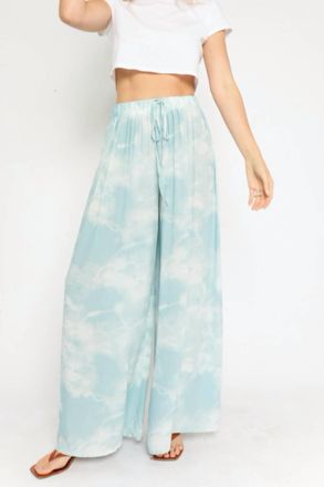 Olivaceous Wide Leg Drawstring Pant In Blue Tie Dye