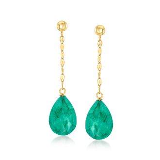 Ross-Simons Emerald Drop Earrings in 14kt Yellow Gold