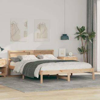 Berkfield Home with LED Strip Lights with Headboard Brown 150 x 200 cm Pine wood