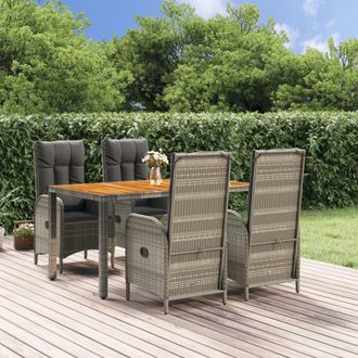 vidaXL Set Comedor De Jard&iacute;n 5 Piezas Con Cojines Rat&aacute;n Sint&eacute;tico Gris Vidaxl