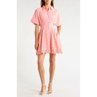 Sugarlips Sammie Pleated Eyelet Cotton Minidress in Blush at Nordstrom, Size X-Small