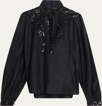 Kobi Halperin Harper Sequin Lace-Yoke Blouse