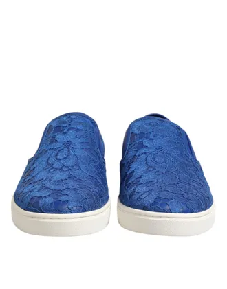 Dolce & Gabbana Blue Leather Lace Slip On Sneaker Mens Shoes