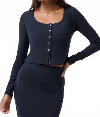 Travis Mathew Cloud Rib Long Sleeve Button Top In Navy Blazer