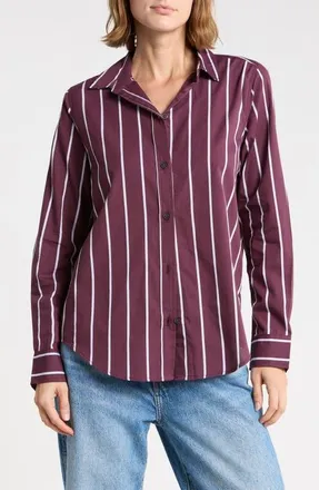 Beach Lunch Lounge Belly Cotton Shirt in Bordeaux Stripe at Nordstrom, Size X-Small