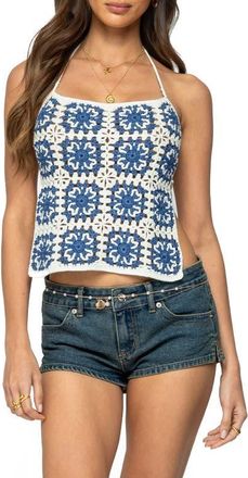 Edikted Naia Crochet Top in Blue-And-White at Nordstrom, Size X-Large