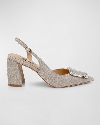 Badgley Mischka Adaline Glitter Buckle Slingback Pumps