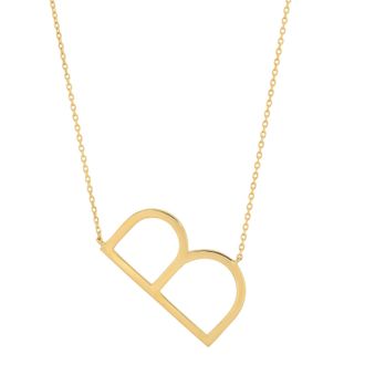 MAX + STONE 10k Solid Yellow Gold Large Sideways Block Letter Initial with Extendable Cable Chain, 16 to 18 inches