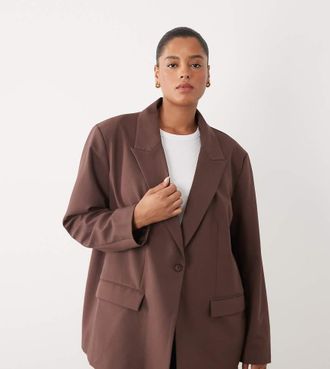 Asos Curve - Blazer oversize marrone