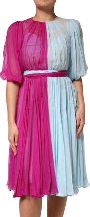 Dolce & Gabbana Fuchsia Light Blue Silk Two Tone Midi Womens Dress