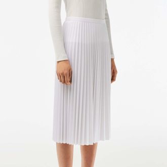 Lacoste Womens Elastic Waist Fluid Pleated Midi Skirt in White - Size 14 UK